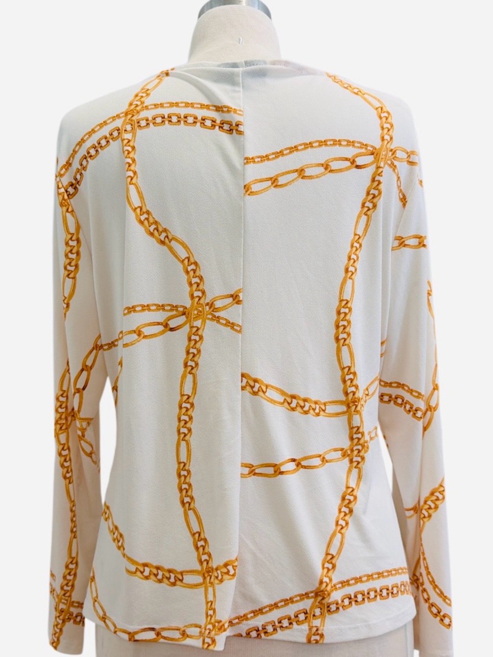 BOLD elements White Long-Sleeve Twist Front Top with Gold Chain Print - Picture 5 of 5